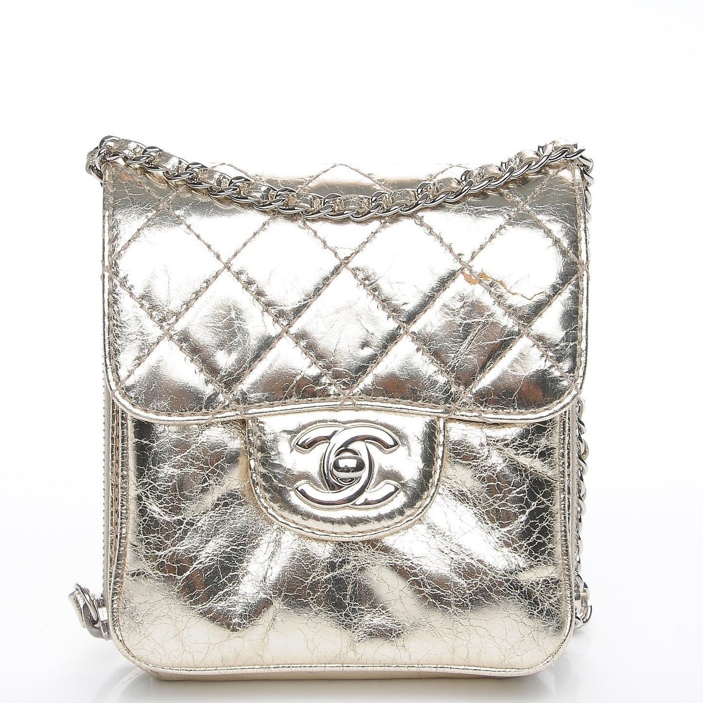 Crackled Aged Calfskin Mini Crossbody Flap Gold
