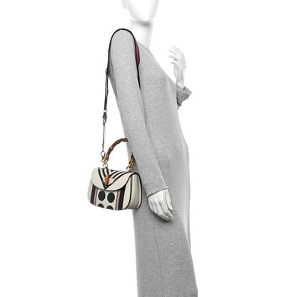 Gucci Calfskin Web Geometric Print Small Bamboo 1947 Top Handle Bag White Multi 2 of 11