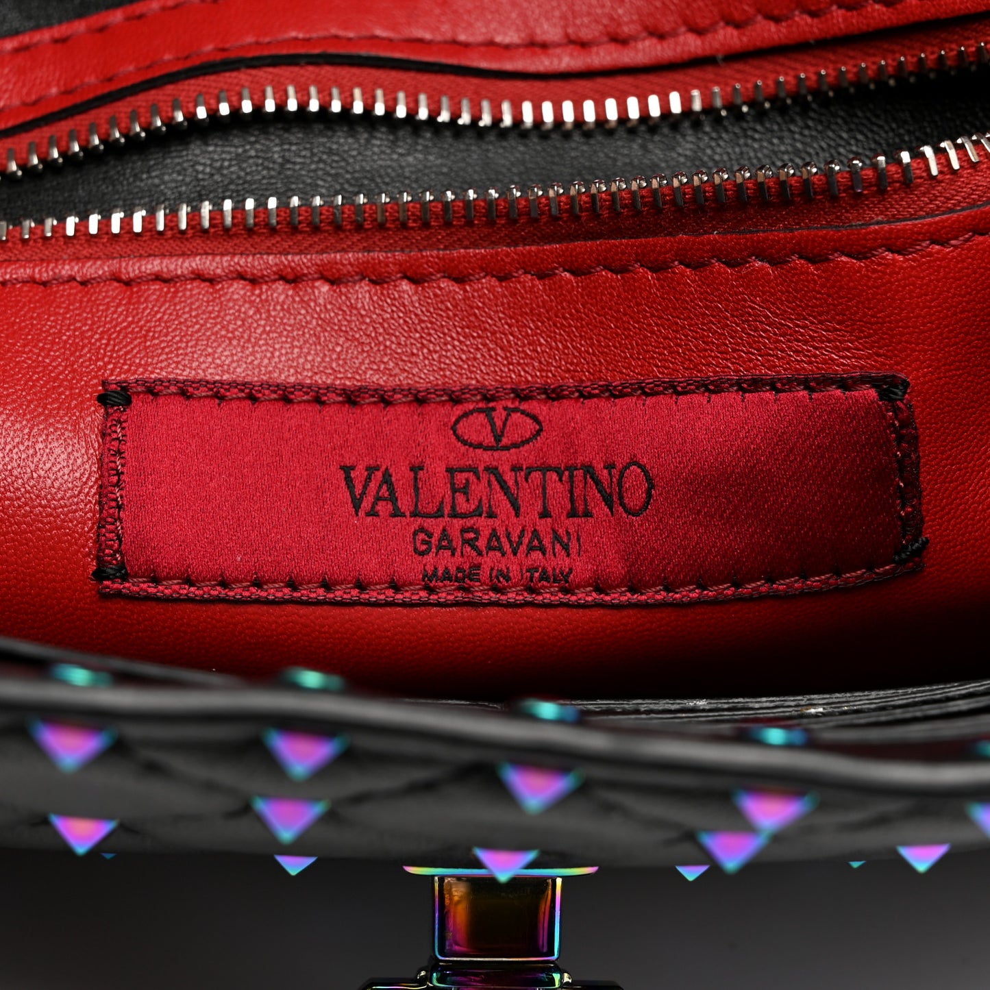 Lambskin Oil Slick Rockstud Spike Wallet on Chain Black