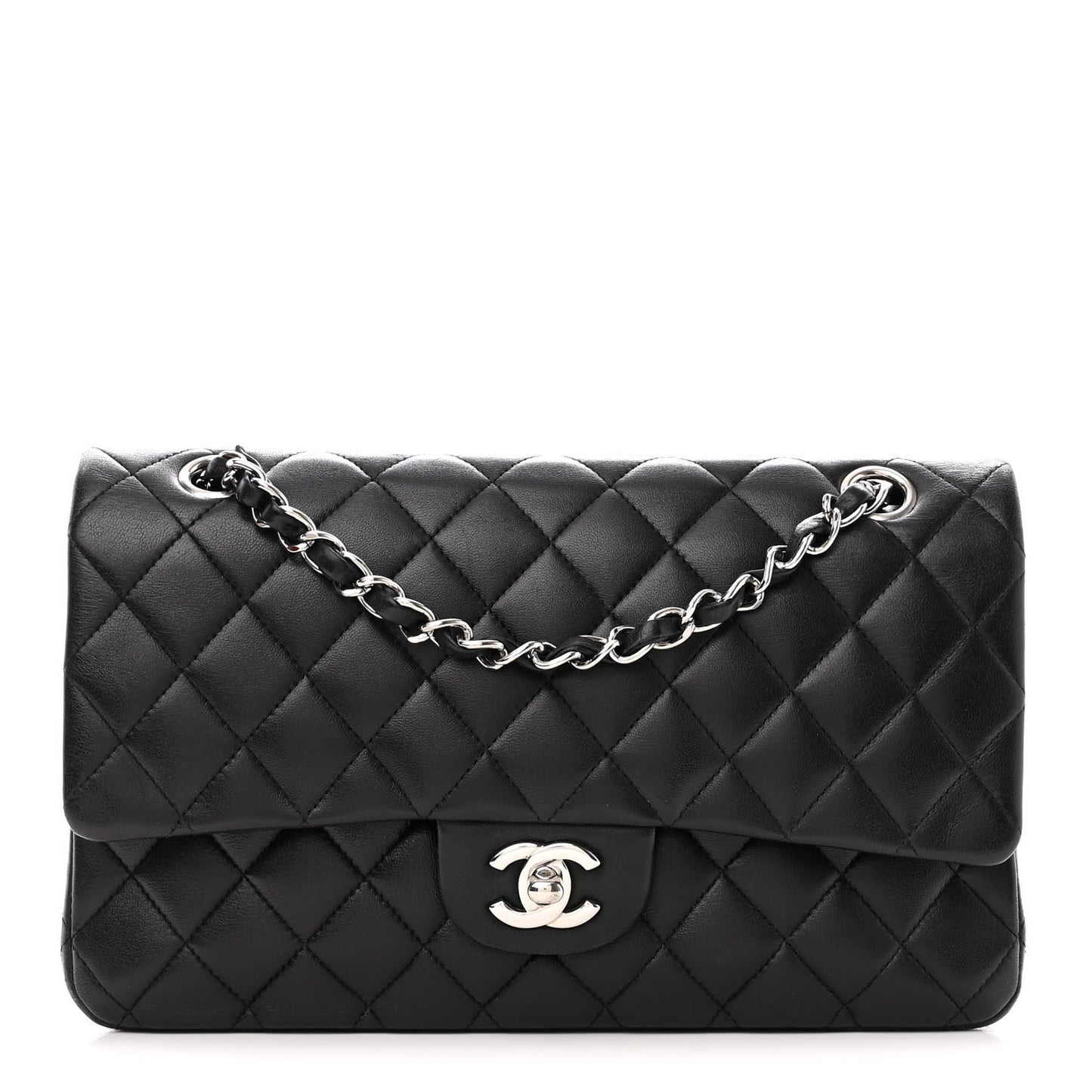 Lambskin Quilted Medium Double Flap Black