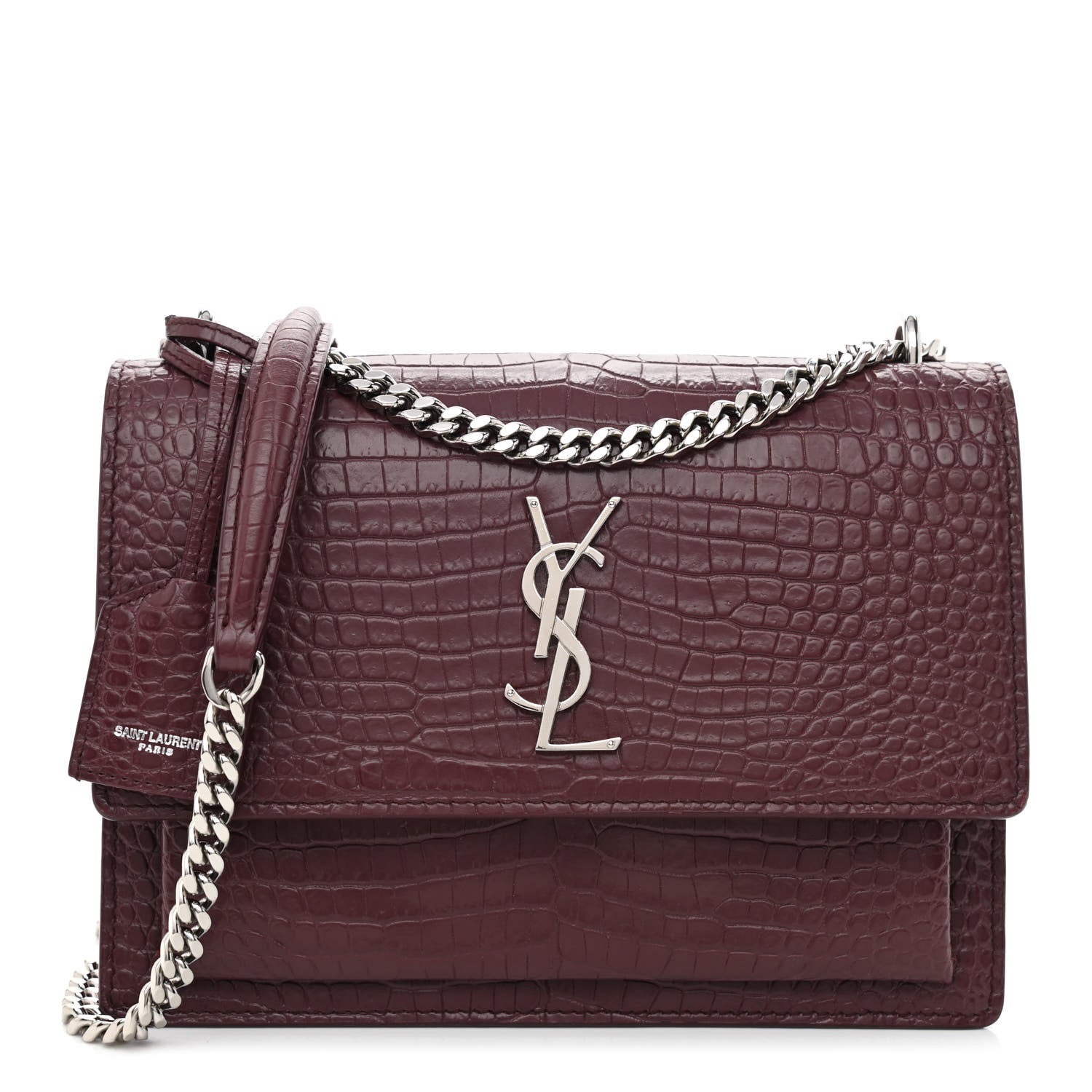 Saint Laurent Calfskin Crocodile Embossed Medium Monogram Sunset Rouge Legion 1 of 10