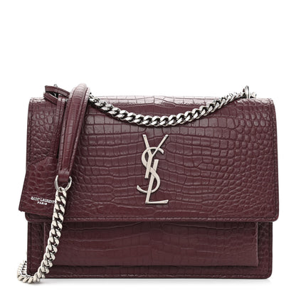 Saint Laurent Calfskin Crocodile Embossed Medium Monogram Sunset Rouge Legion 1 of 10