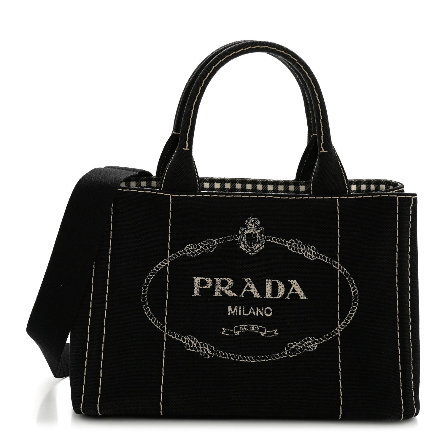 Prada Canapa Small Logo Tote Black Talco 1 of 17