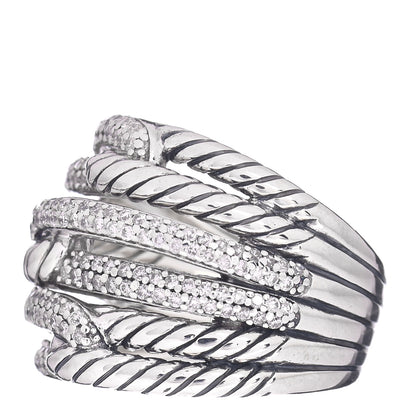 David Yurman Sterling Silver Diamond 19mm Labyrinth Triple Loop Ring 52 6 3 of 5