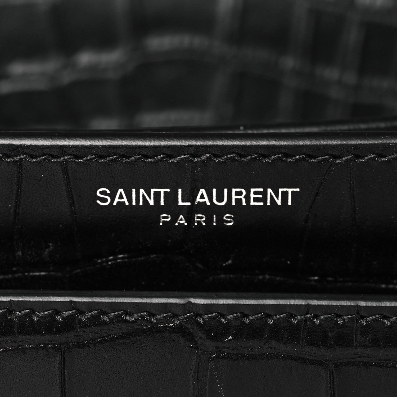 Saint Laurent Calfskin Crocodile Embossed Medium Monogram Sunset Black 6 of 10