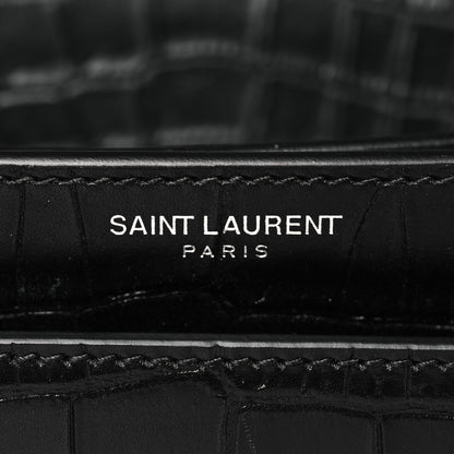 Saint Laurent Calfskin Crocodile Embossed Medium Monogram Sunset Black 6 of 10