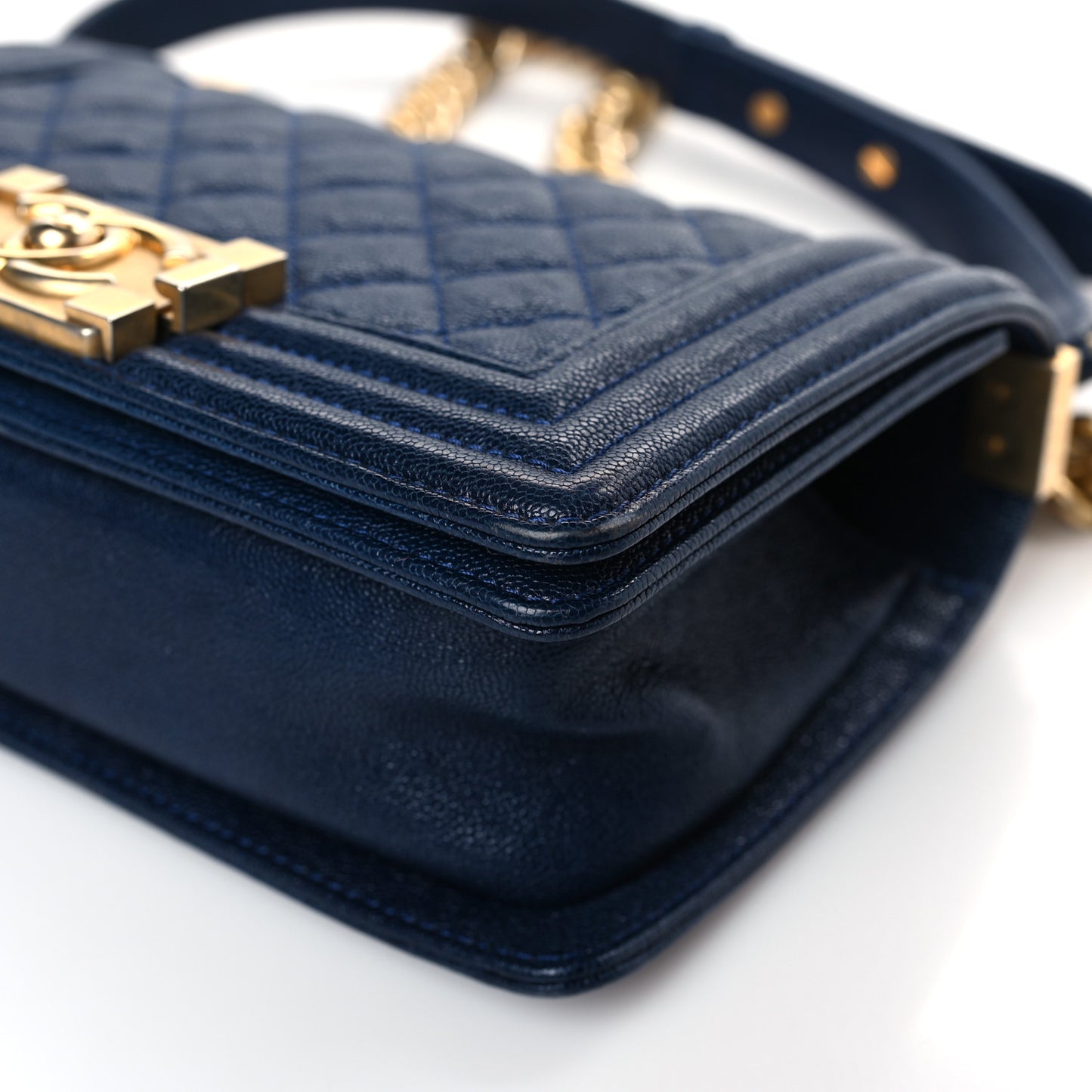 Caviar Quilted Small Boy Flap Navy
