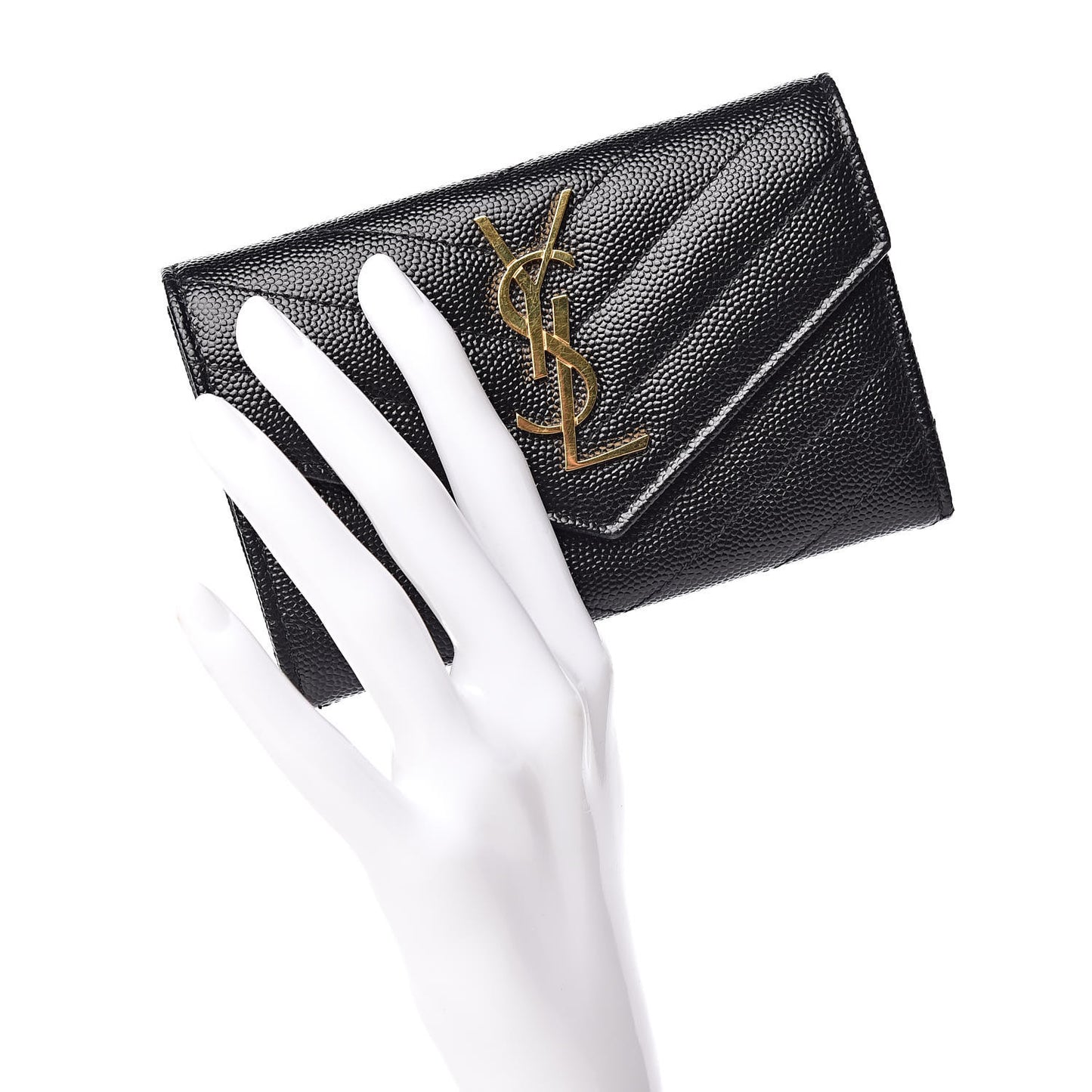 Grain De Poudre Matelasse Chevron Small Monogram Envelope Wallet Black