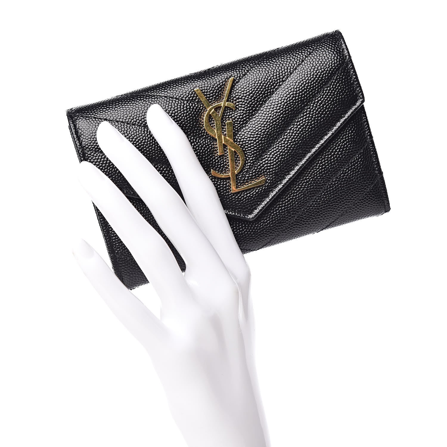 Saint Laurent Grain De Poudre Matelasse Chevron Small Monogram Envelope Wallet Black 2 of 7