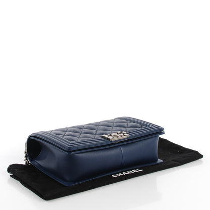 Chanel Calfskin Quilted Double Stitch Medium Boy Flap Navy Blue 4 of 8