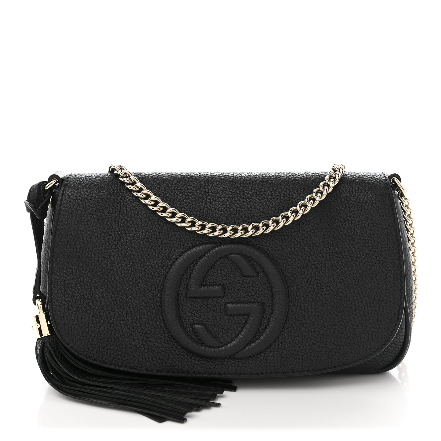 Pebbled Calfskin Medium Soho Flap Crossbody Black