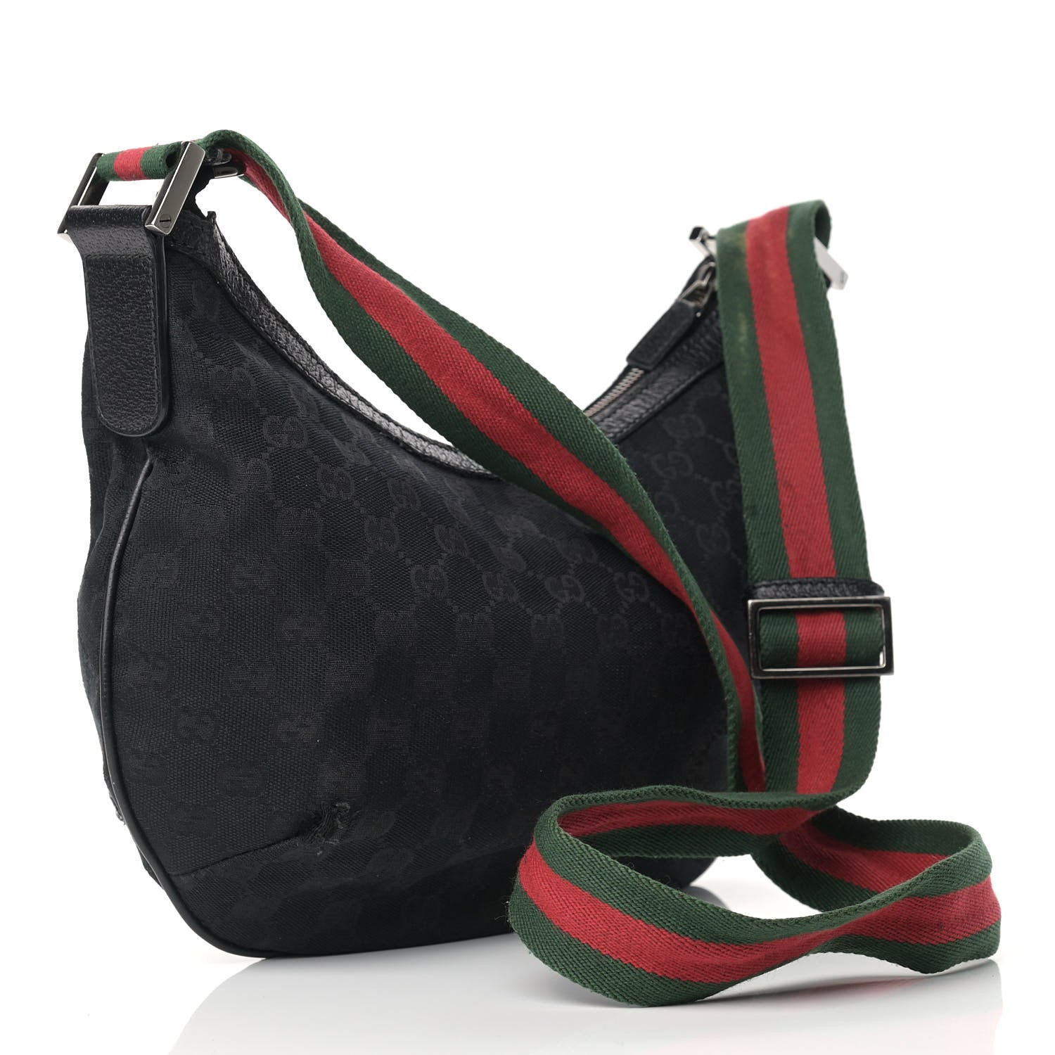 Gucci Monogram Web Medium Half Moon Hobo Black 3 of 11