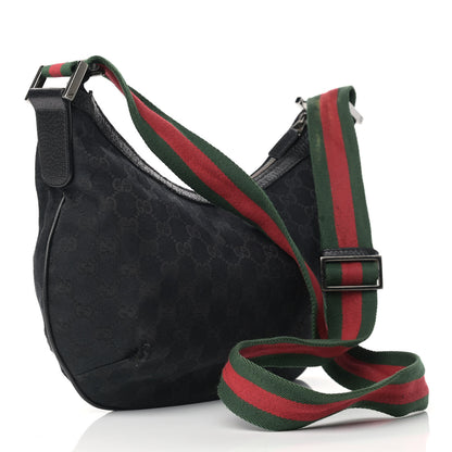 Gucci Monogram Web Medium Half Moon Hobo Black 3 of 11