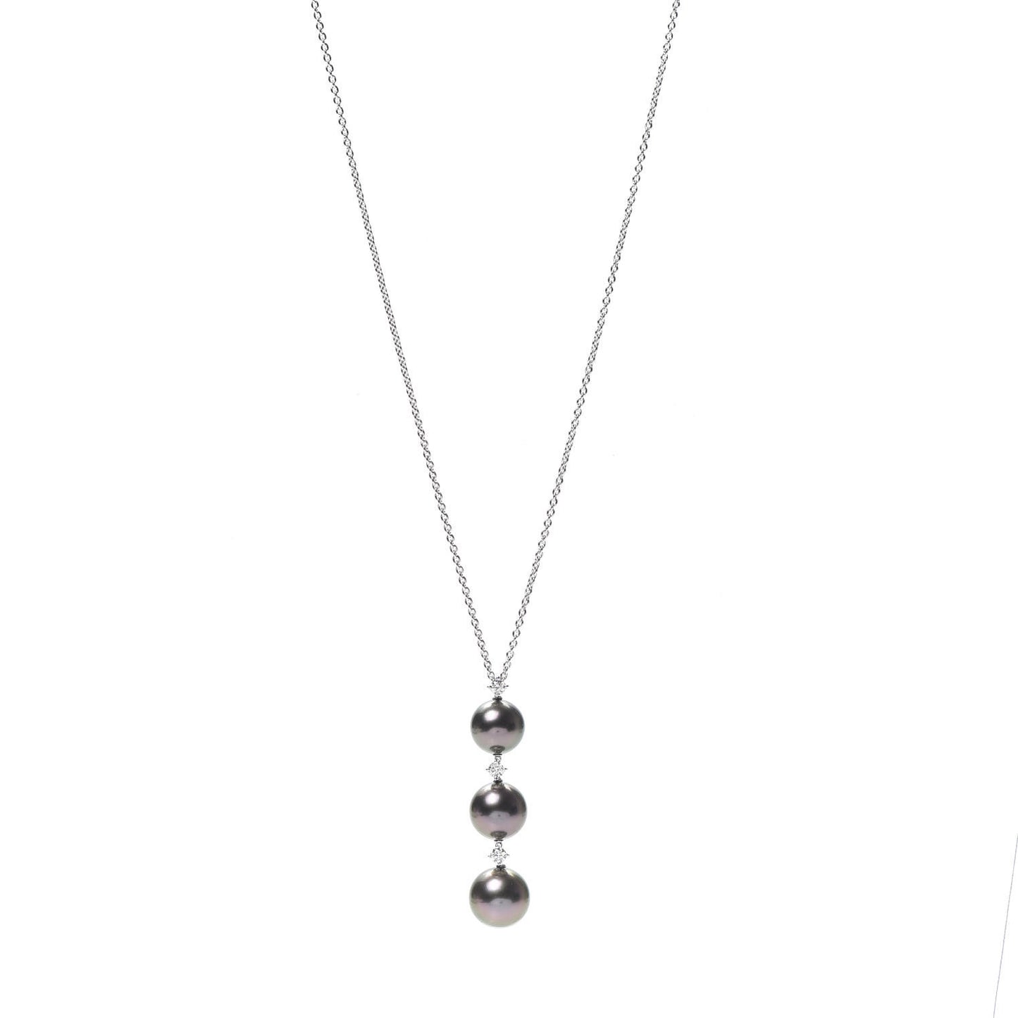 18K White Gold Diamond South Sea Pearl Three Pearl Drop Necklace