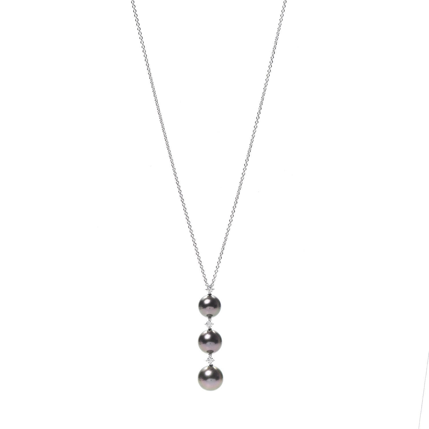Mikimoto 18K White Gold Diamond South Sea Pearl Three Pearl Drop Necklace 1 of 4
