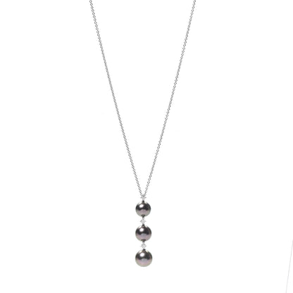 Mikimoto 18K White Gold Diamond South Sea Pearl Three Pearl Drop Necklace 1 of 4