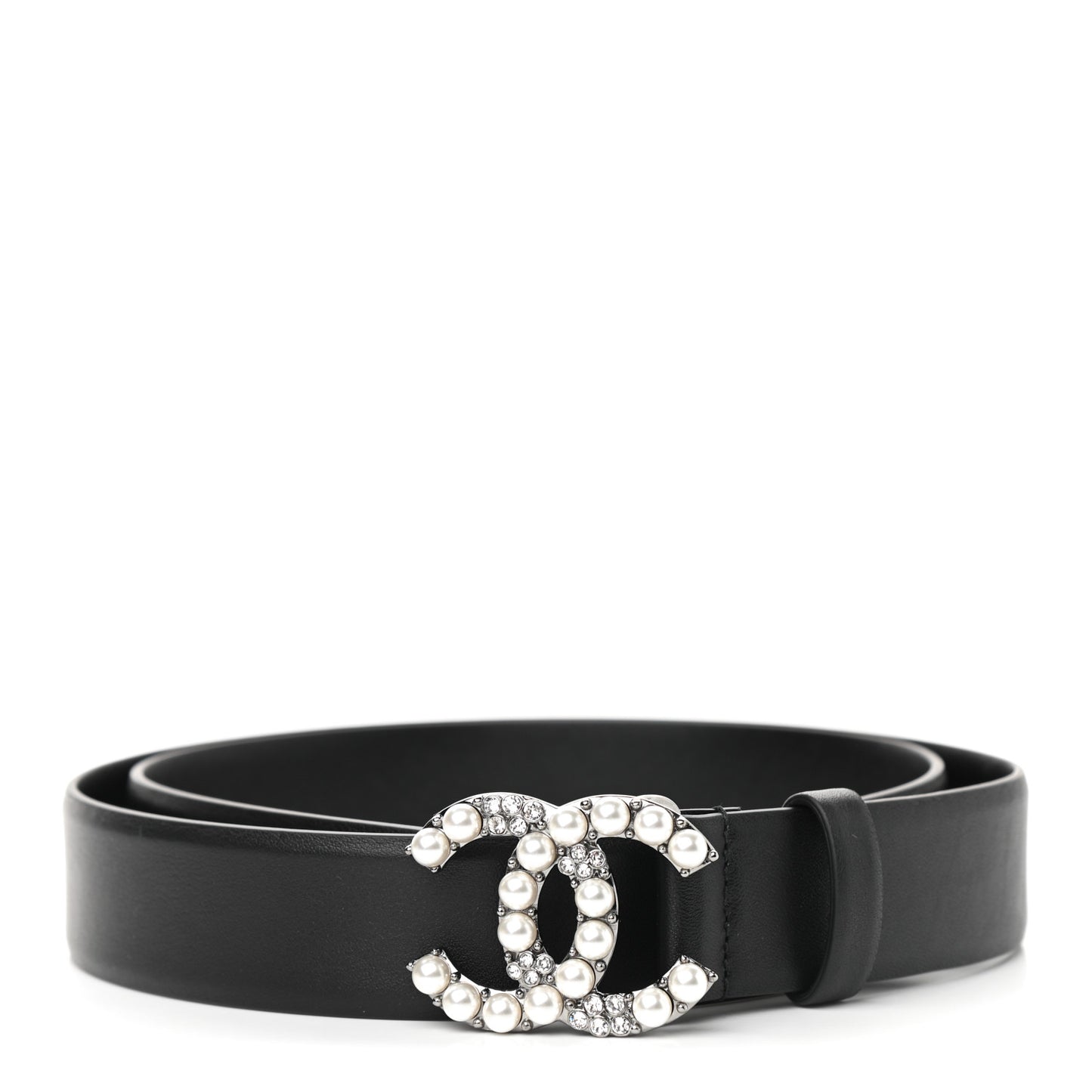 Calfskin Pearl Crystal CC Belt 85 34 Black