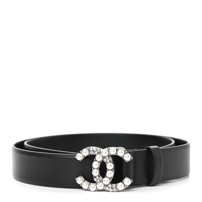 Chanel Calfskin Pearl Crystal CC Belt 85 34 Black 1 of 6