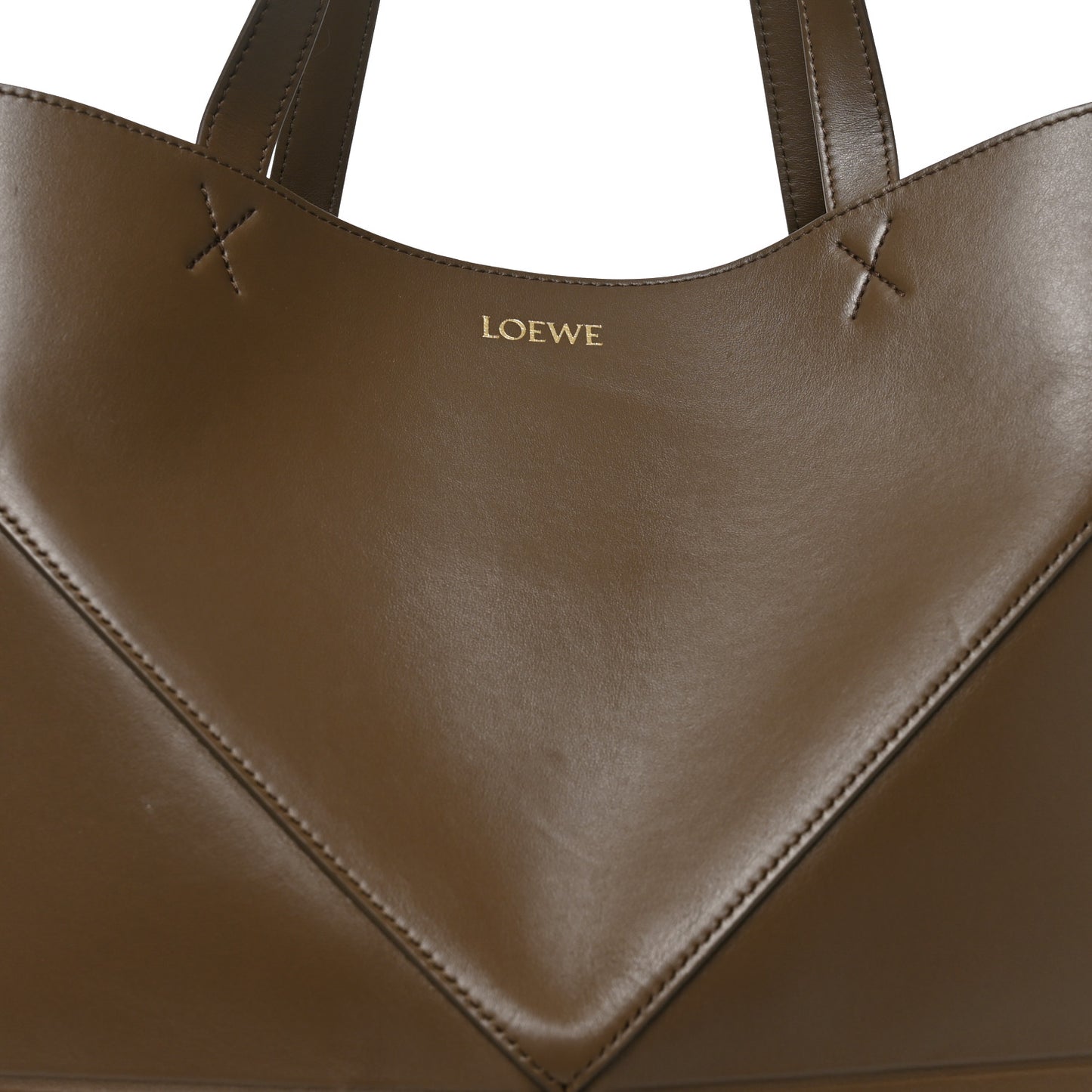 Shiny Calfskin Large Puzzle Fold Tote Umber