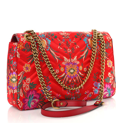 Gucci Jacquard Matelasse Floral Medium GG Marmont Shoulder Bag Red 2 of 10