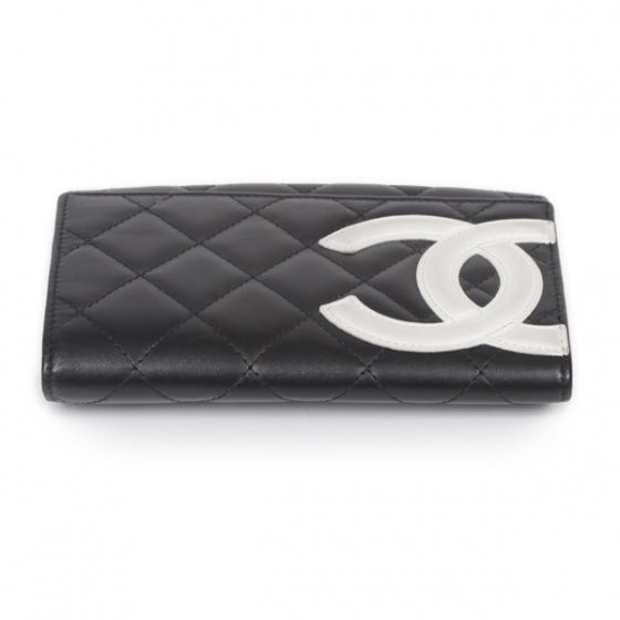 Calfskin Quilted Cambon Billfold Wallet Black White