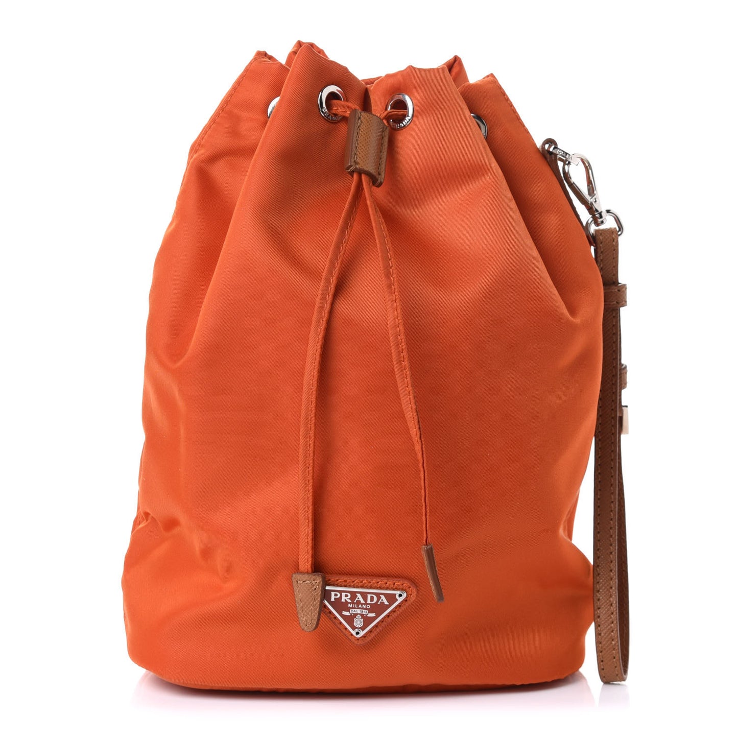 Saffiano Tessuto Nylon Bucket Wristlet Orange