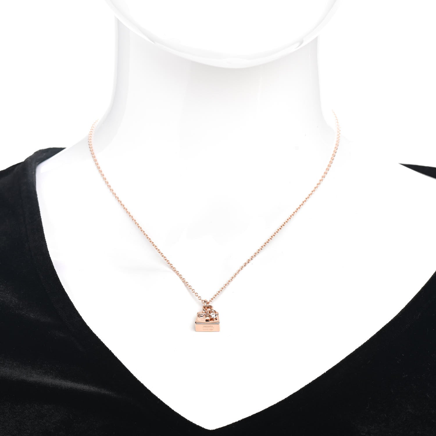 Hermes 18K Rose Gold Diamond Birkin Pendant Necklace 2 of 5