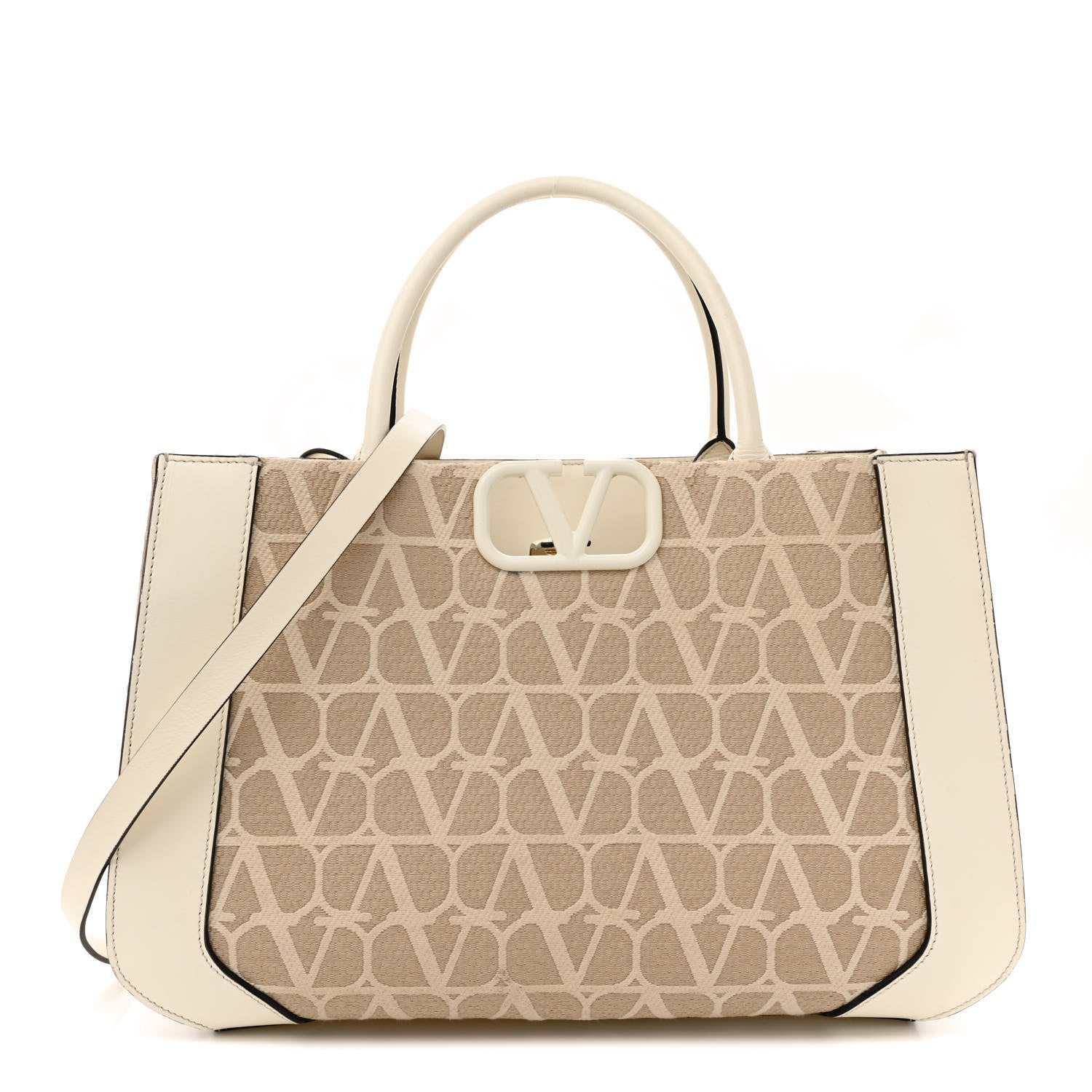 Valentino Garavani Toile Iconographe Calfskin Medium Vlogo Tote 1 of 17