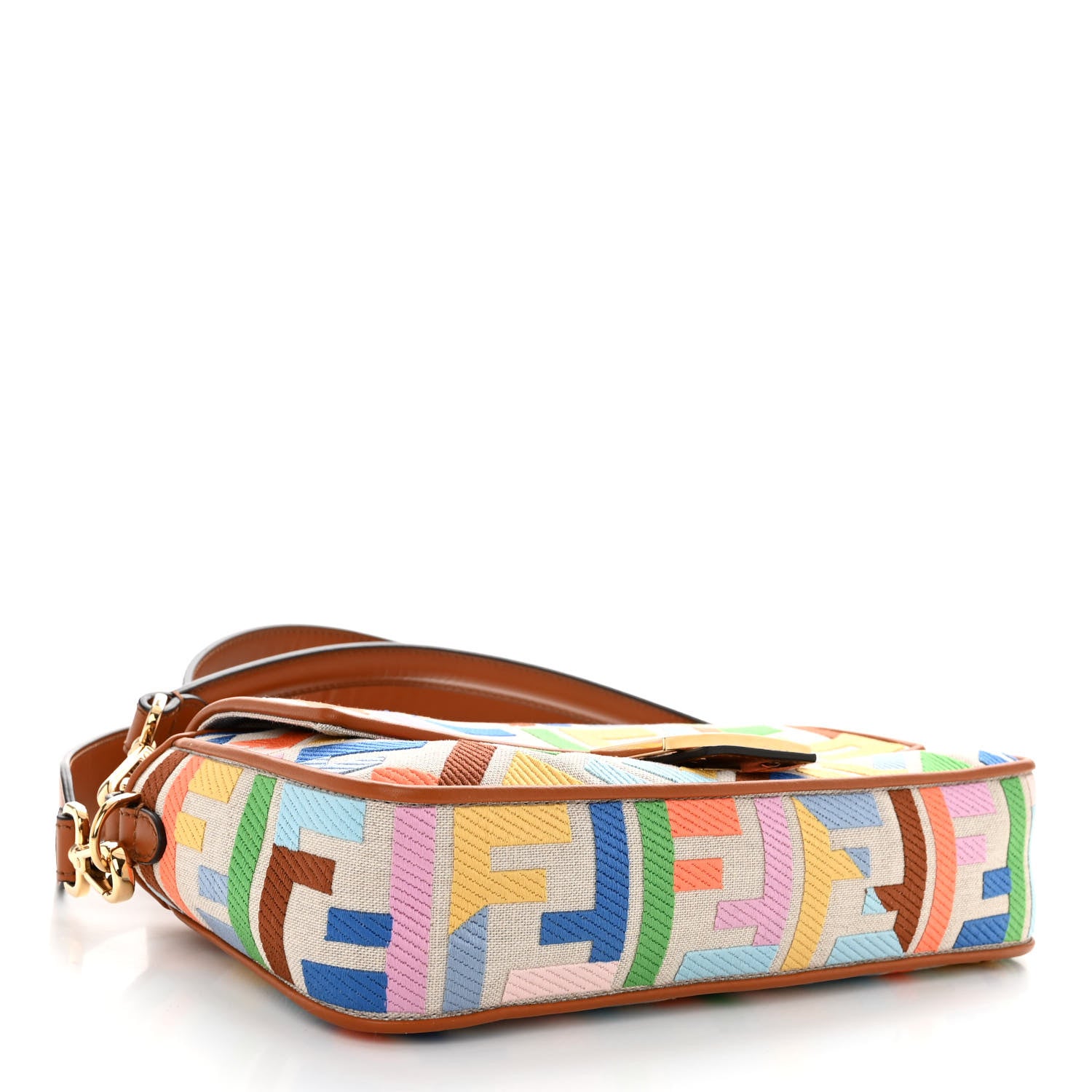 Fendi Kuban Canvas Vitello King FF Embroidered Baguette Grezzo Multicolor 5 of 10