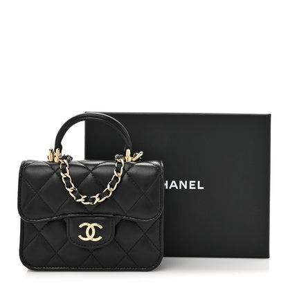 Chanel Lambskin Quilted Top Handle Flap Coin Purse With Chain Black 13 of 13