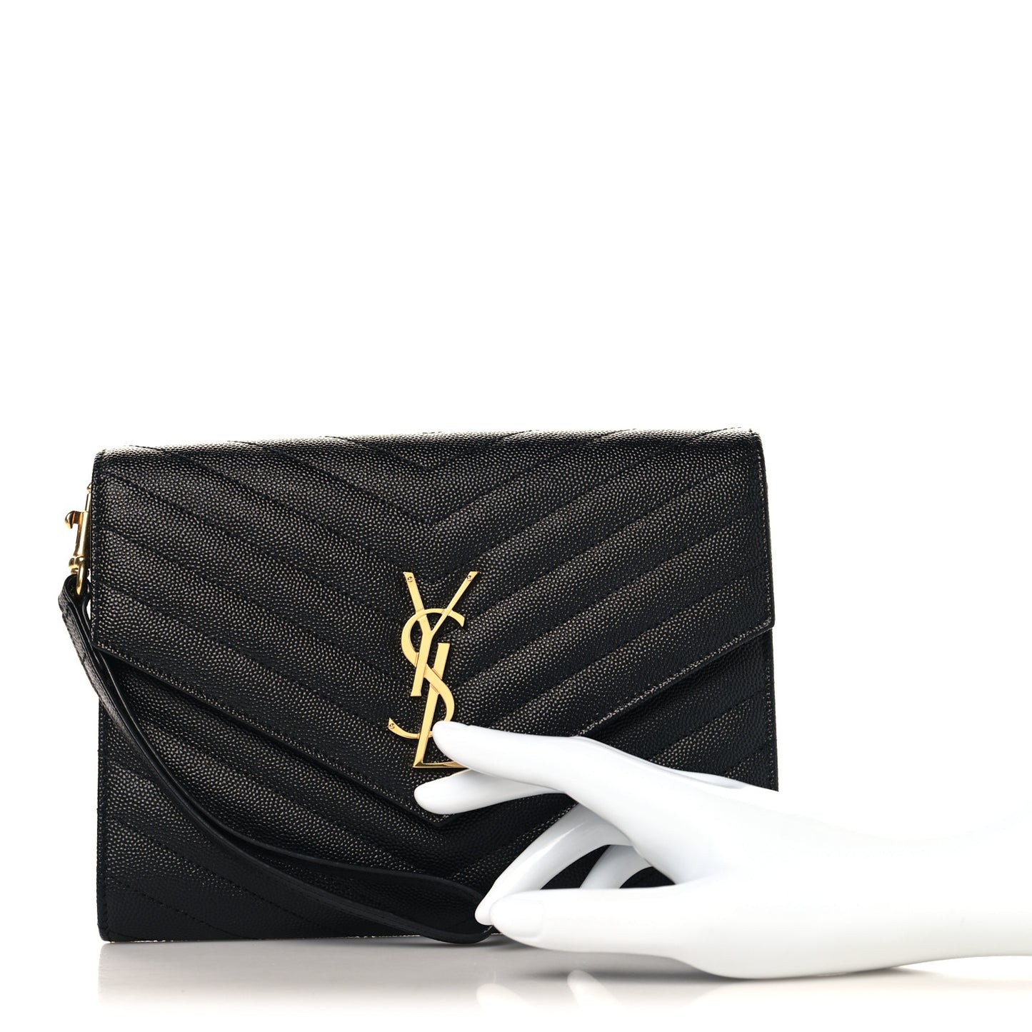 Grain De Poudre Matelasse Chevron Monogram Envelope Clutch Black