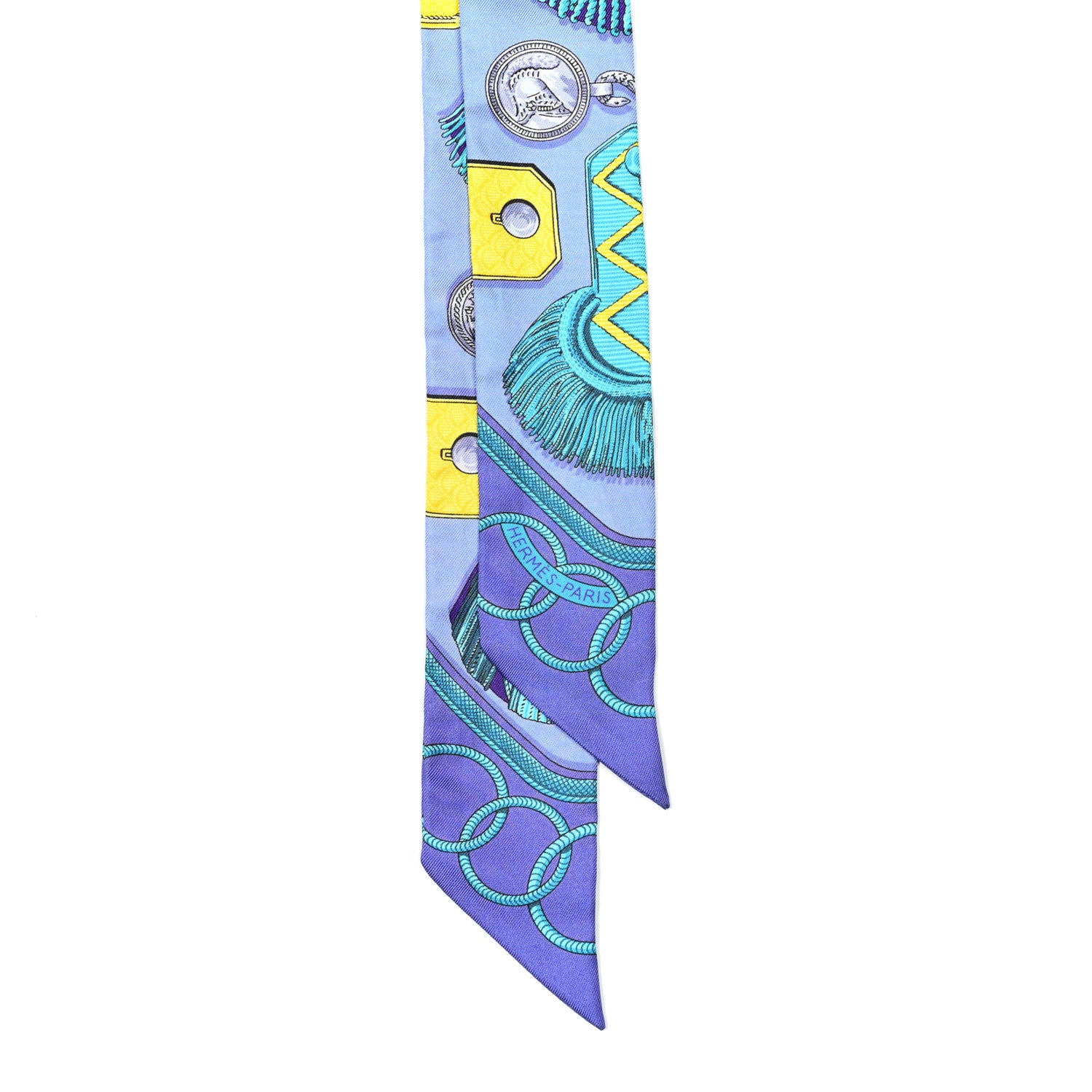 Hermes Silk Epaulettes Twilly Lavande Turquoise Jaune 2 of 5