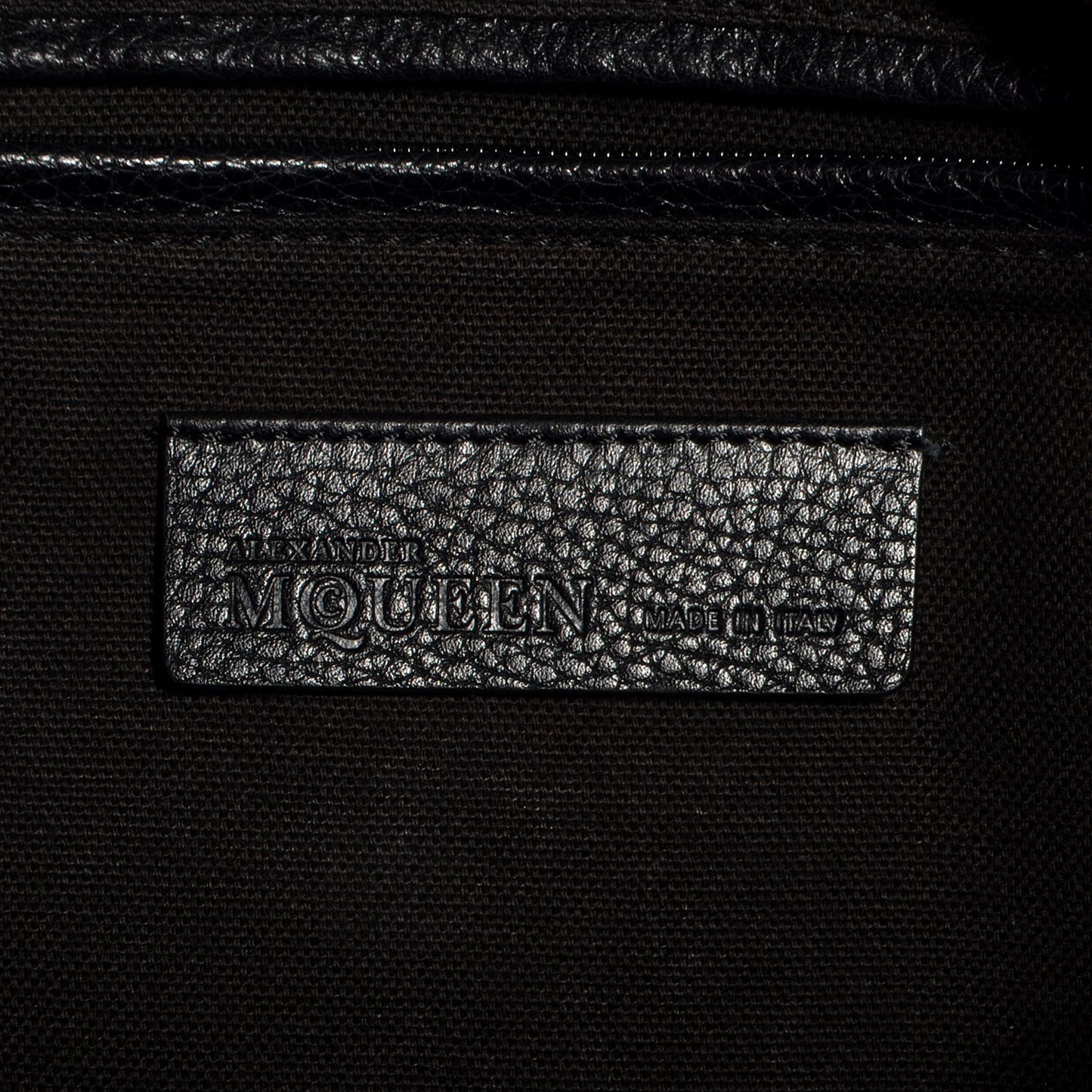 Pebbled Leather Skull Padlock Tote Black