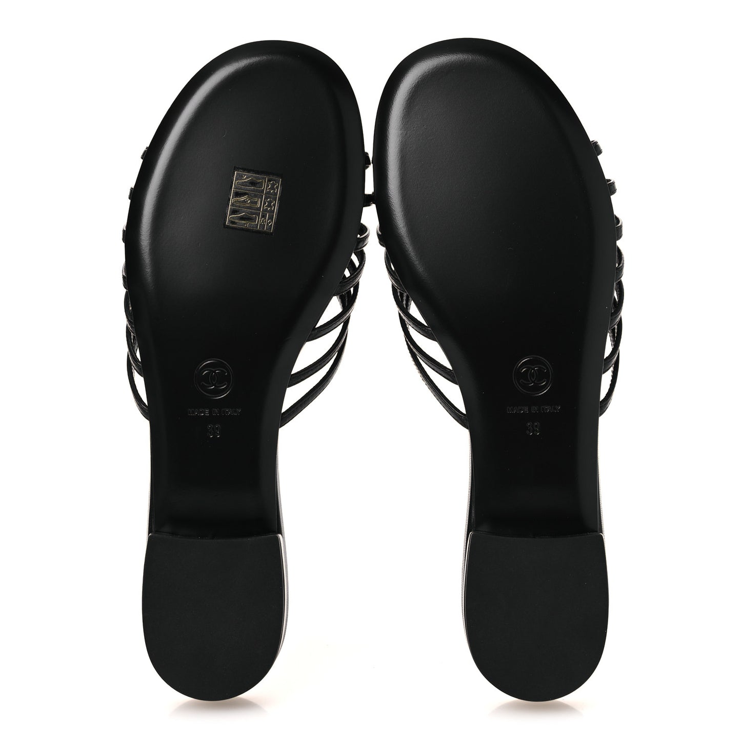 Goatskin Caged CC Slide Sandals 39 Black
