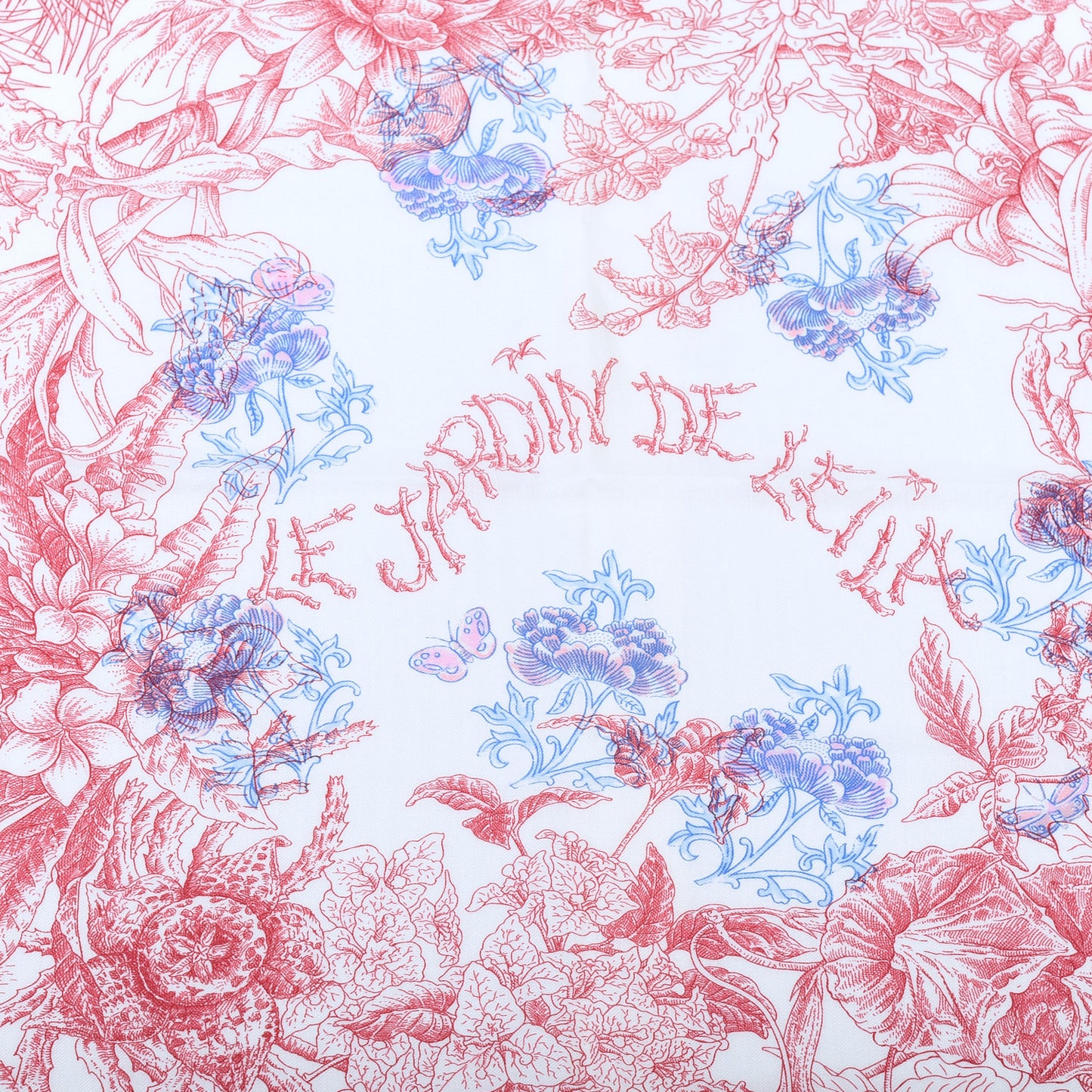 Cashmere Silk Le Jardin De Leila Au Bloc Shawl 140 Blanc Rose Vif Encre