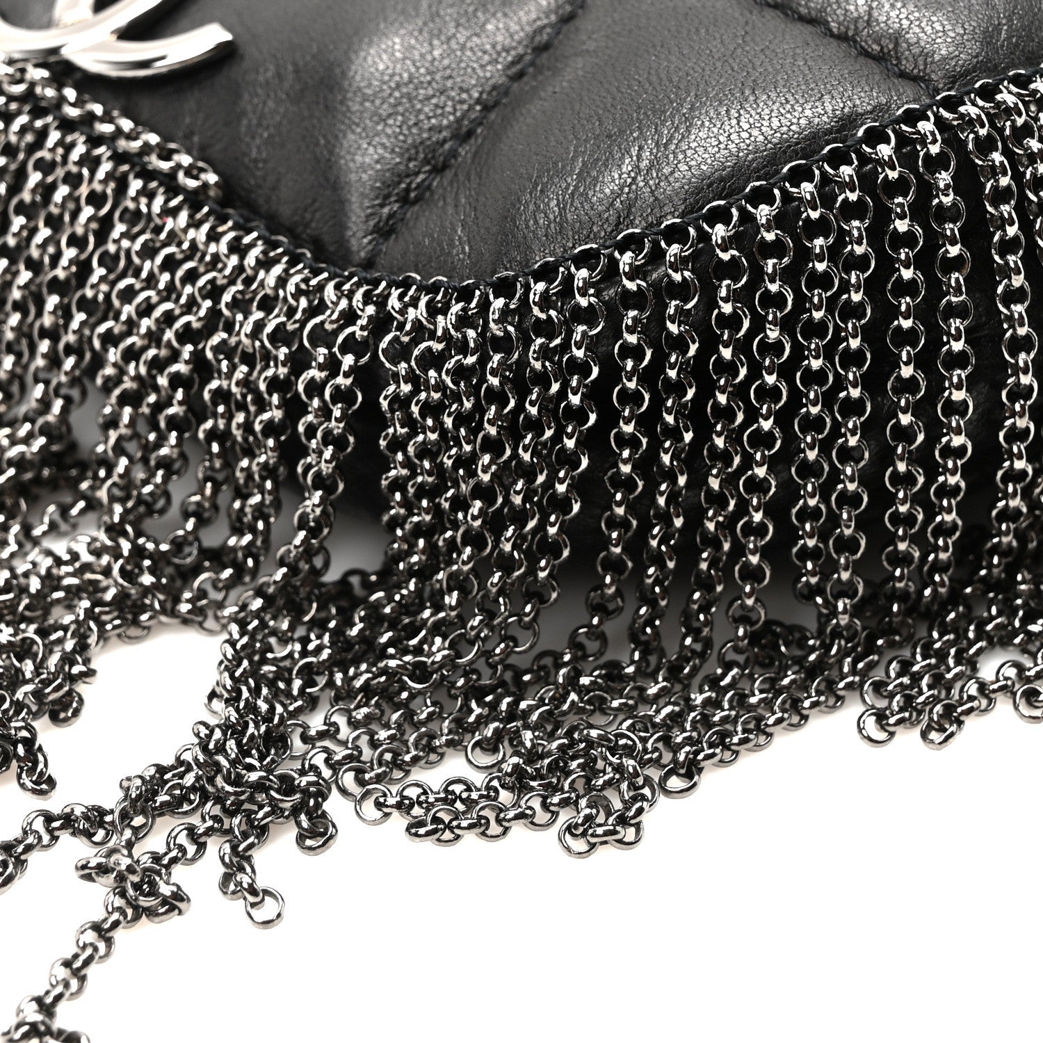 Chanel Lambskin Square Quilted Chain Fringe Pochette Black 9 of 10