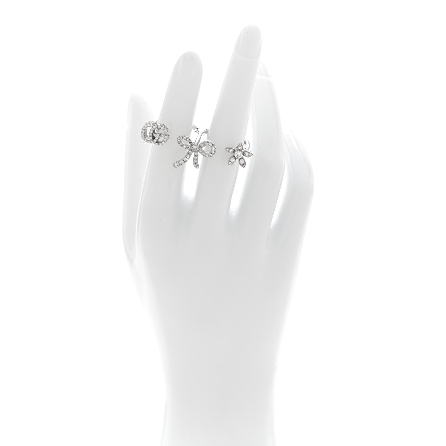 Gucci 18K White Gold Diamond Flora Bow Flower Ring M 2 of 6