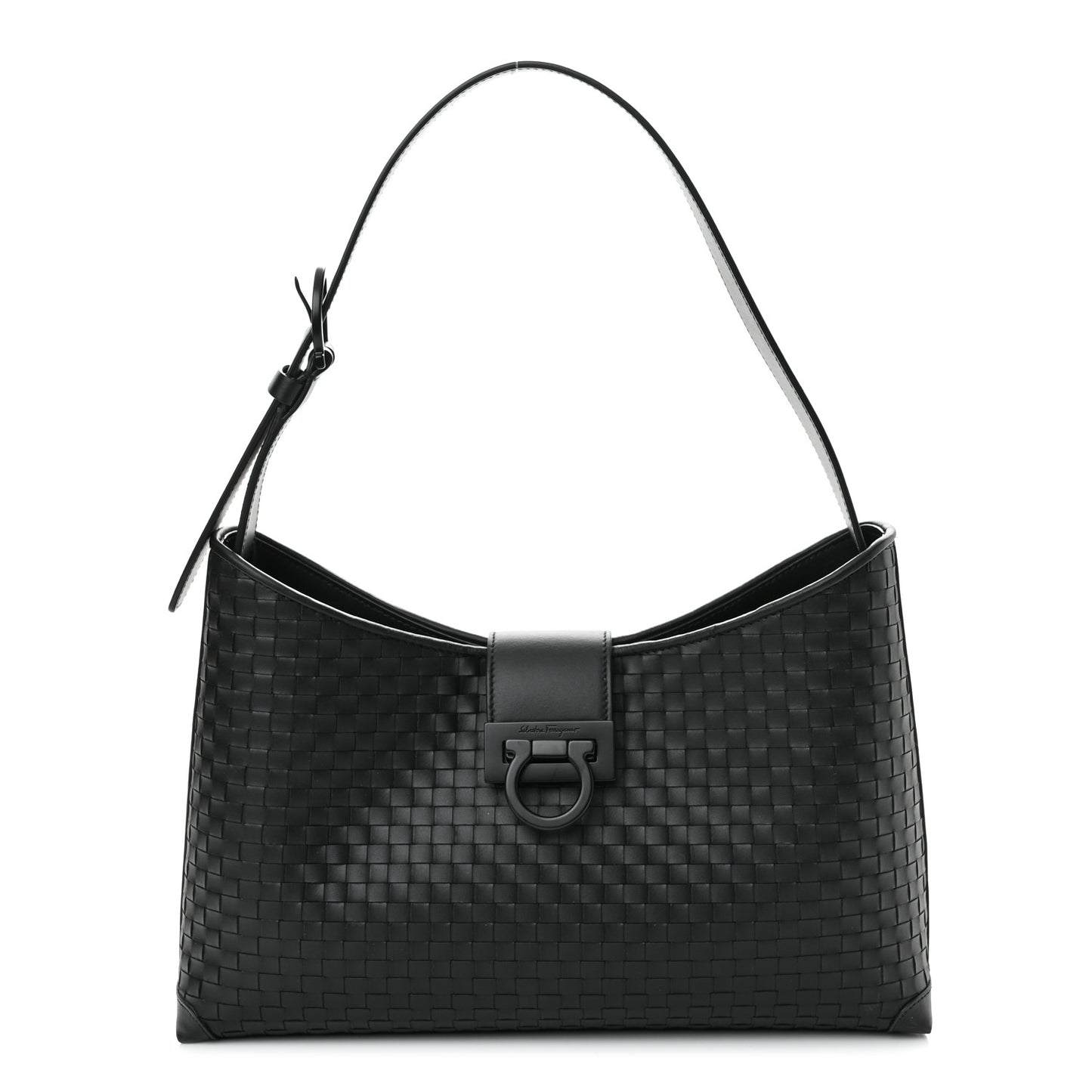 Calfskin Intreccio Trifolio Shoulder Bag Black