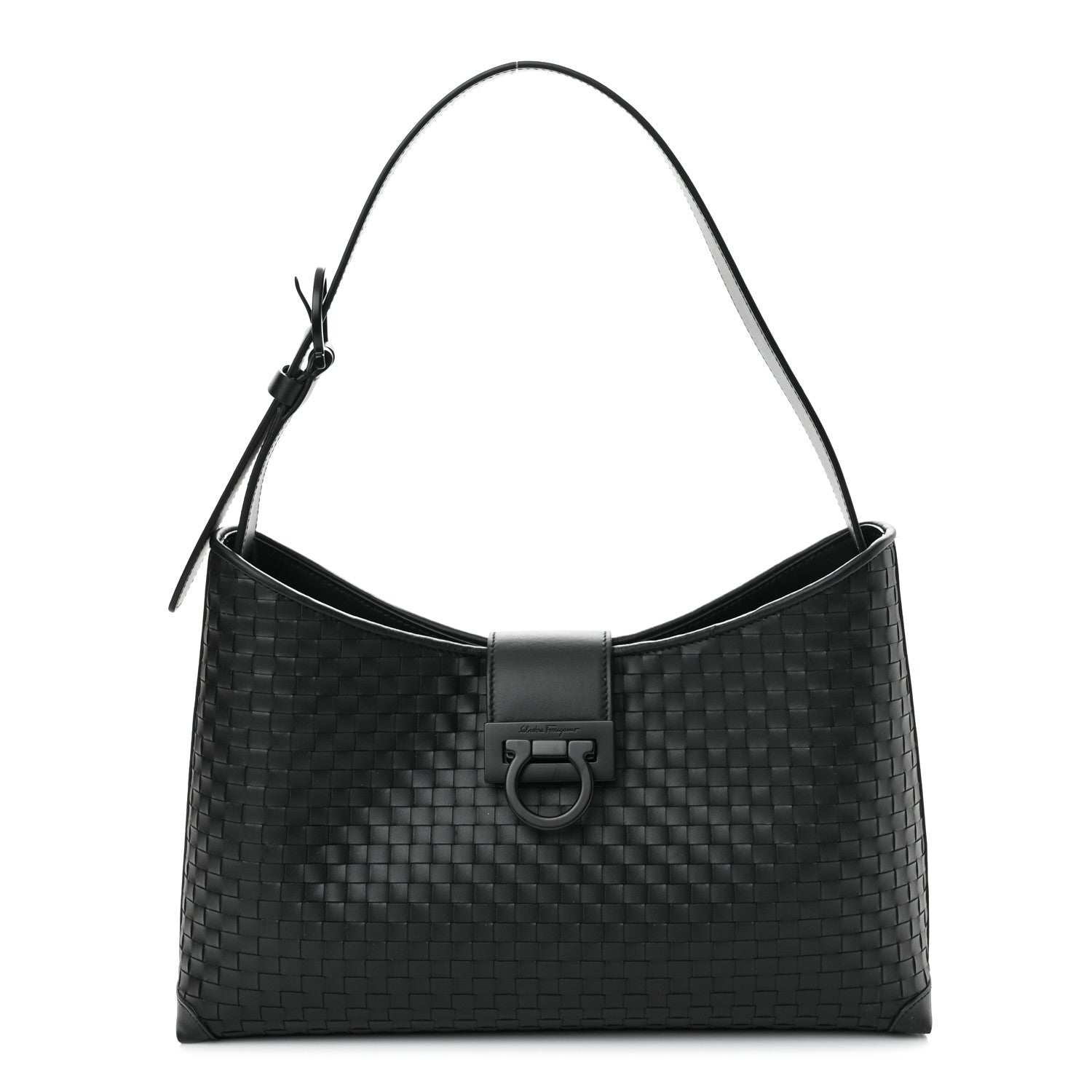Salvatore Ferragamo Calfskin Intreccio Trifolio Shoulder Bag Black 1 of 9