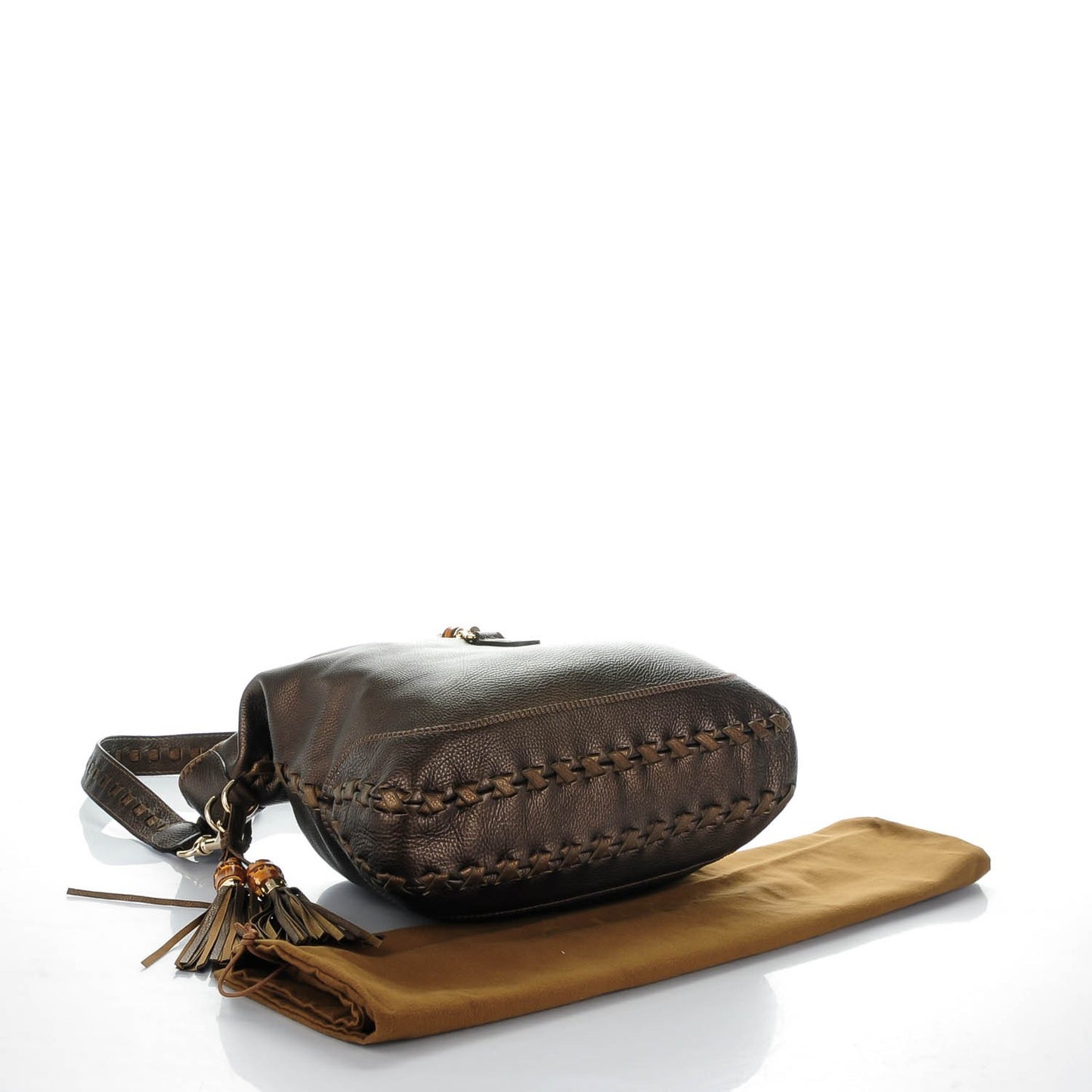 Metallic Pebbled Calfskin Large New Jackie Shoulder Bag Bronze