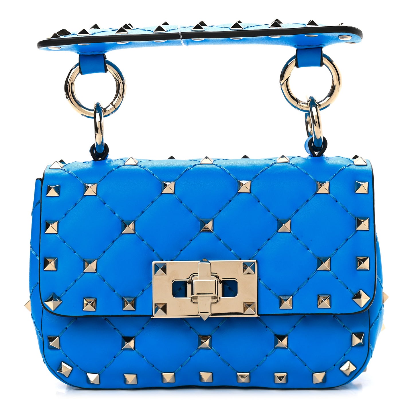 Calfskin Micro Rockstud Spike Shoulder Bag Blue Fluo