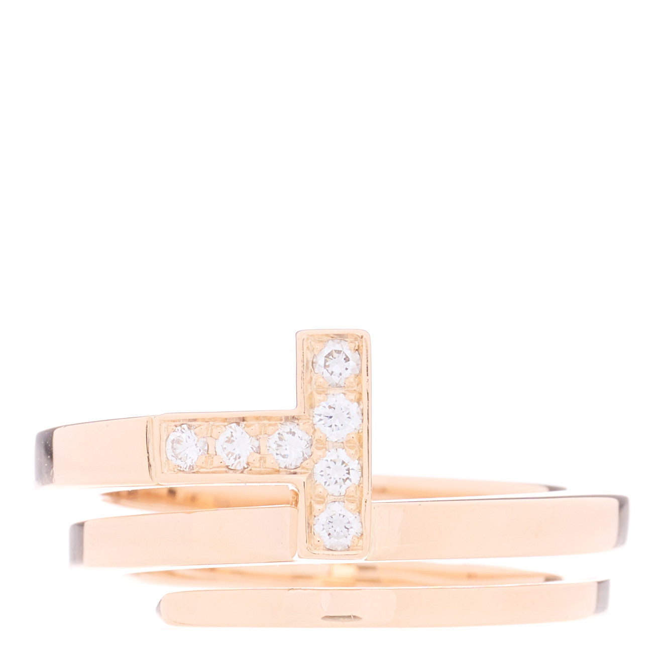 Tiffany 18K Rose Gold Diamond T Square Wrap Ring 50 5.25 1 of 5