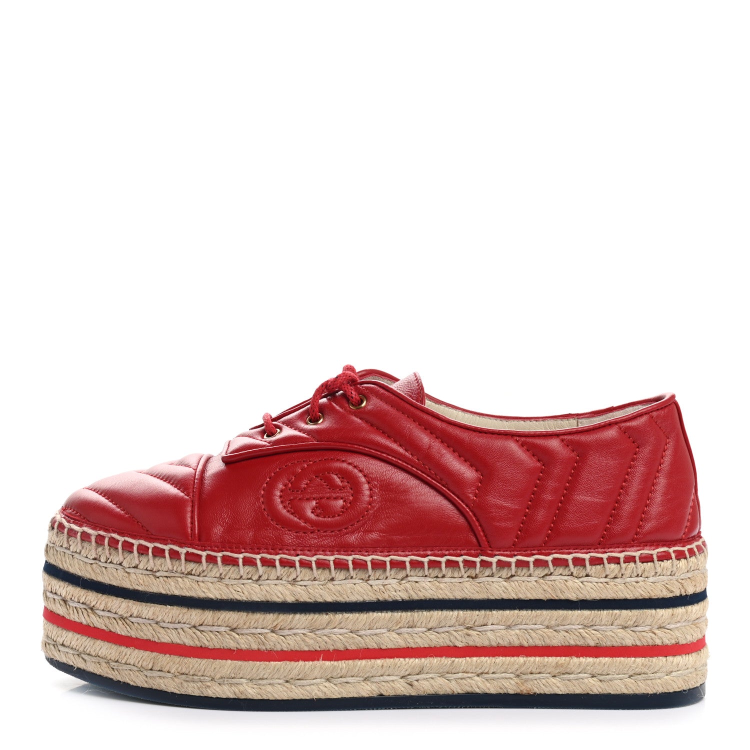 Gucci Nappa Matelasse GG Pilar Flatform Lace-Up Espadrilles 37 Hibiscus Red 1 of 12