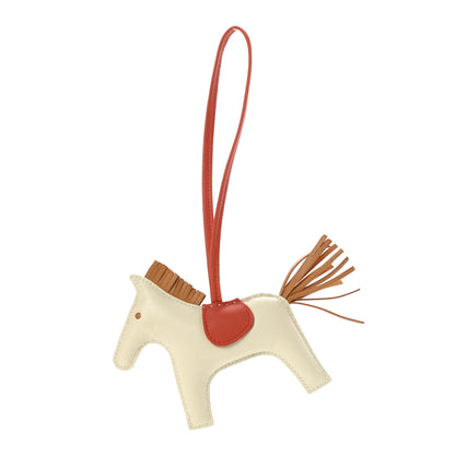 Hermes Milo Lambskin Grigri Rodeo Horse Bag Charm MM Craie Sesame Cornaline 1 of 5