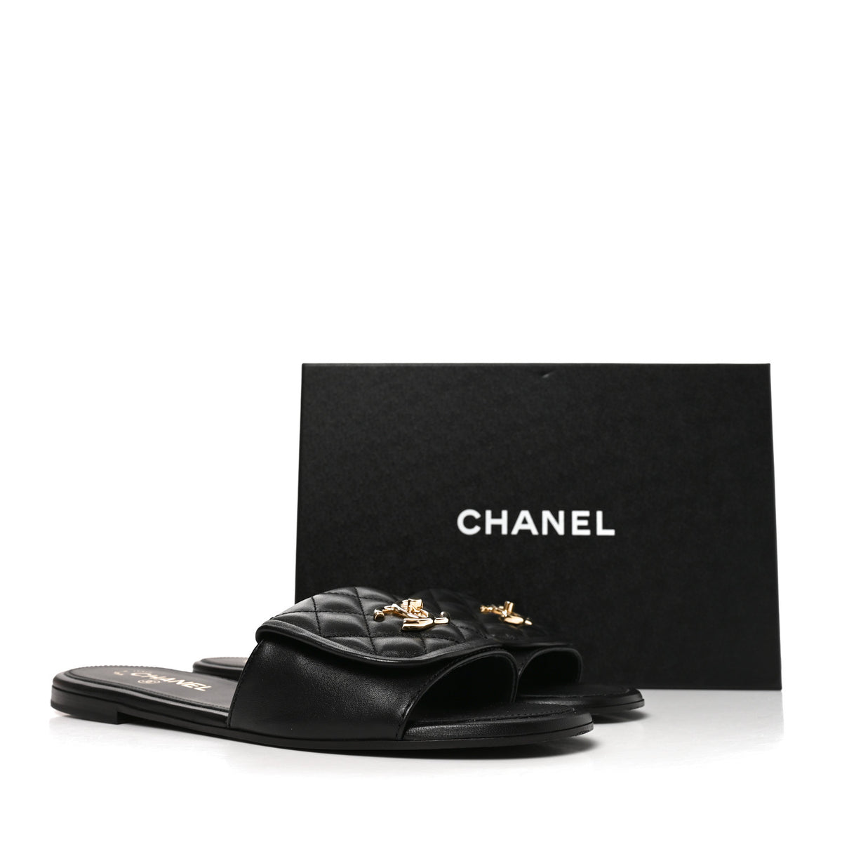 Lambskin Quilted Turnlock Flat Mules 41 Black