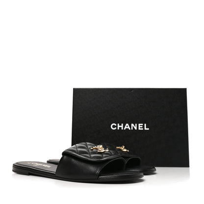 Chanel Lambskin Quilted Turnlock Flat Mules 41 Black 8 of 8