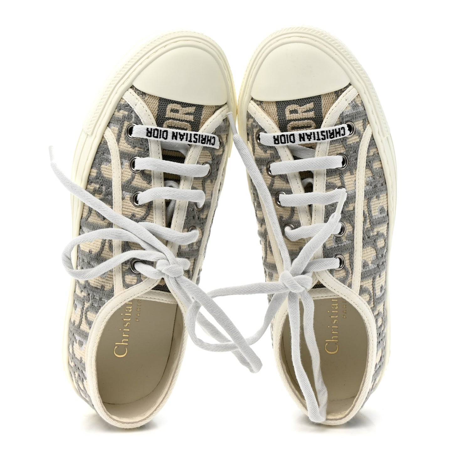 Canvas Oblique Walk'N'Dior Low Top Sneakers 35.5 Grey Stone