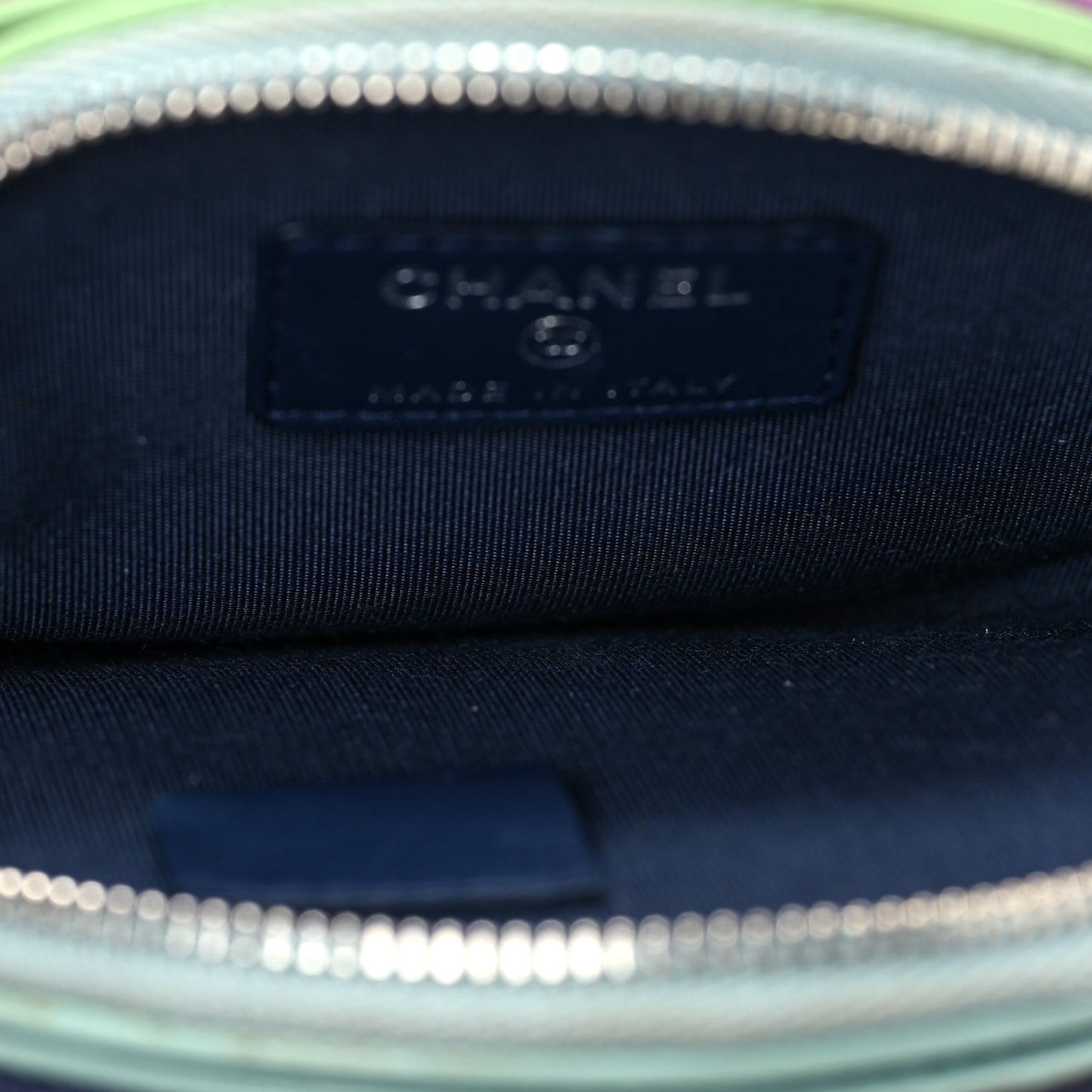 Lambskin Quilted Round Clutch With Chain Navy Blue Green Purple