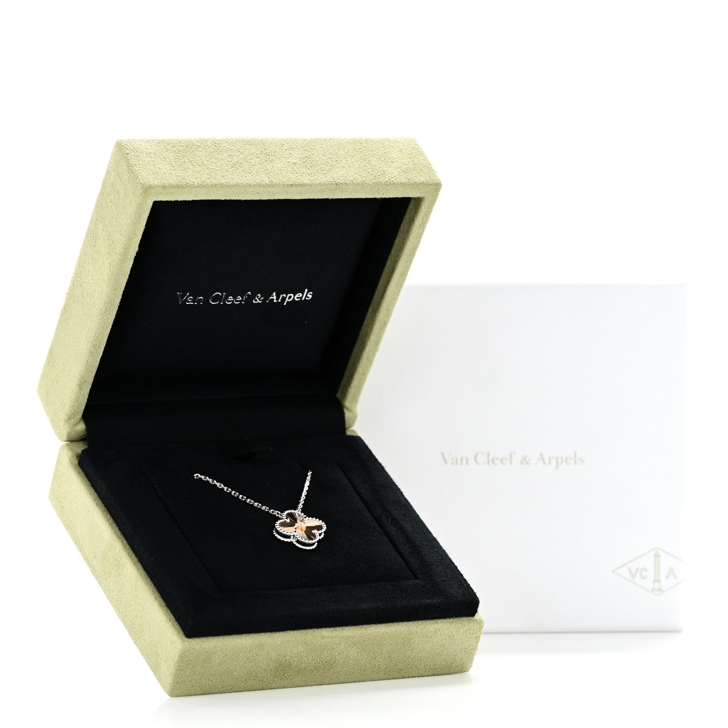 Van Cleef & Arpels 18K White Rose Gold Diamond Guilloche Vintage Alhambra Pendant Necklace 6 of 6