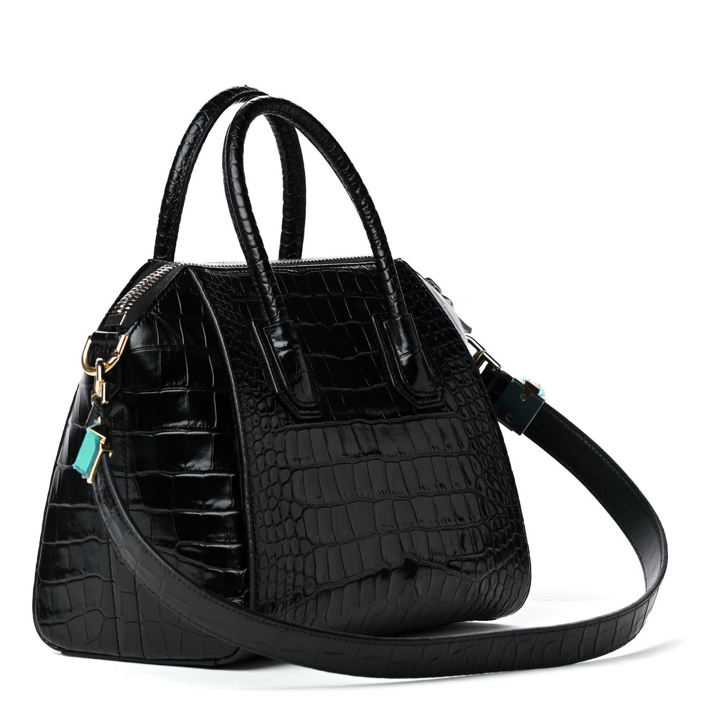 Calfskin Crocodile Embossed Small Antigona Black